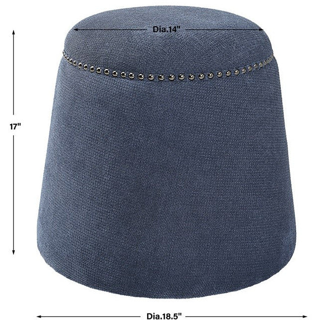 Uttermost Gumdrop Plush Denim Blue Chenille Round Ottoman - Image 5