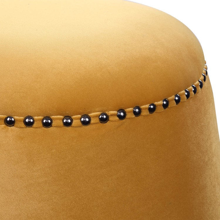 Uttermost Gumdrop Plush Mustard Yellow Velvet Round Ottoman - Image 3