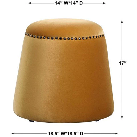 Uttermost Gumdrop Plush Mustard Yellow Velvet Round Ottoman - Image 4