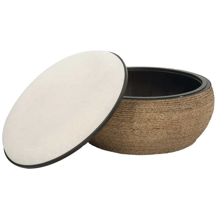 Uttermost Island Beige Performance Fabric Coastal Style Round Ottoman - Image 3