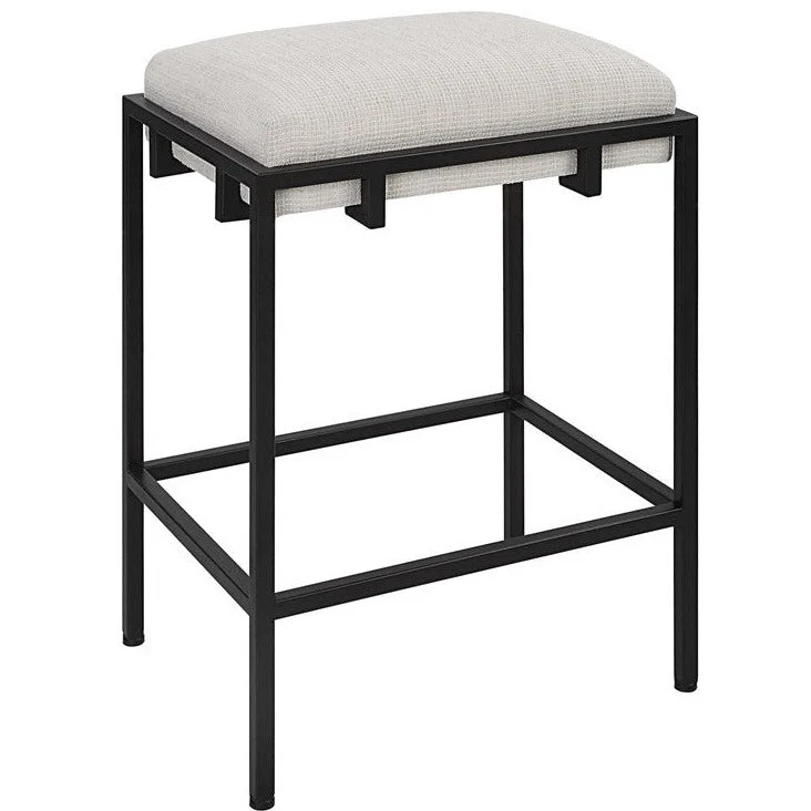 Uttermost Paradox White Fabric Counter Stool With Black Iron Base - Image 3