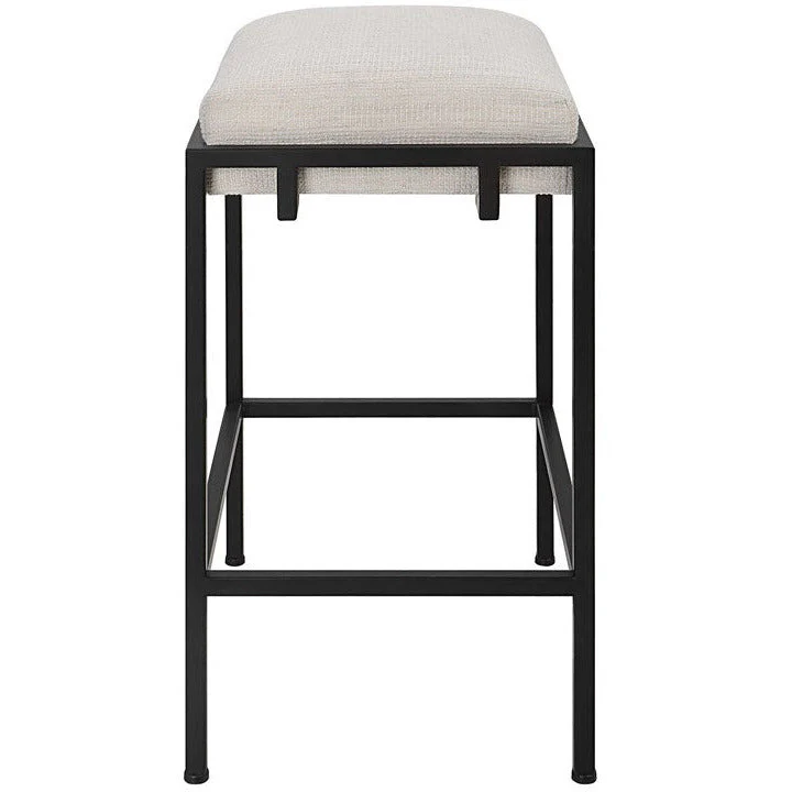 Uttermost Paradox White Fabric Counter Stool With Black Iron Base - Image 4