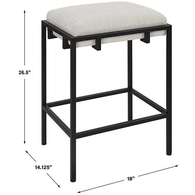 Uttermost Paradox White Fabric Counter Stool With Black Iron Base - Image 6