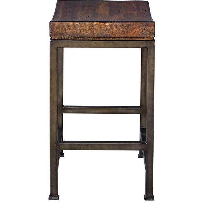 Uttermost Beck Dark Walnut Wood Counter Stool With Industrial Iron Base - Image 3