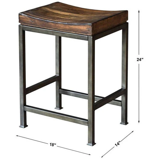 Uttermost Beck Dark Walnut Wood Counter Stool With Industrial Iron Base - Image 5