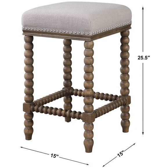 Uttermost Pryce Ivory Linen Performance Fabric Counter Stool With Wood Spindle Legs - Image 7