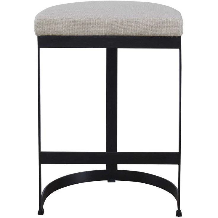 Uttermost Ivanna Off White Linen Performance Fabric Counter Stool With Matte Black Iron Base - Image 4