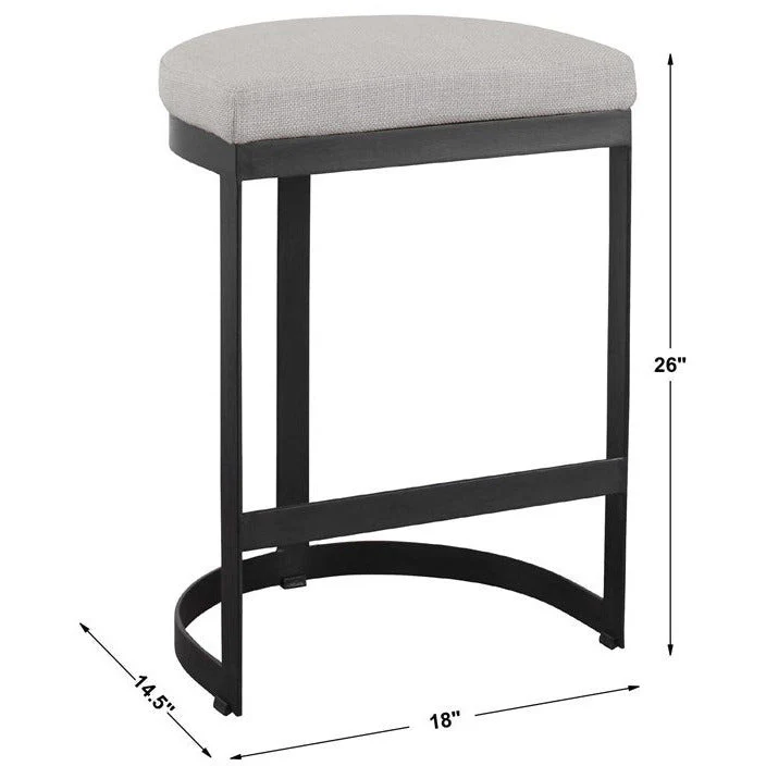 Uttermost Ivanna Off White Linen Performance Fabric Counter Stool With Matte Black Iron Base - Image 6