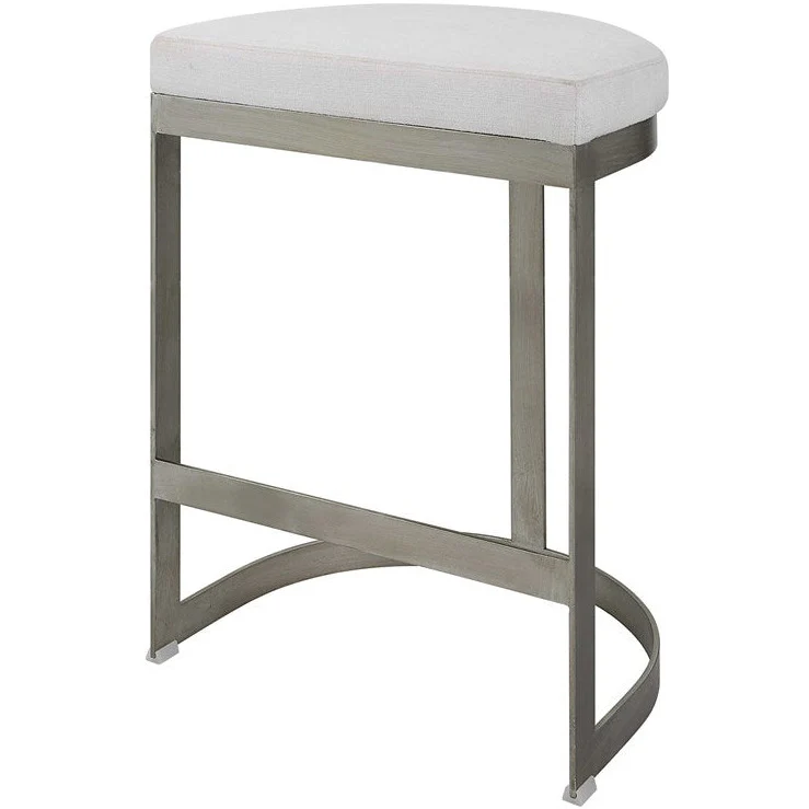 Uttermost Ivanna White Linen Performance Fabric Counter Stool With Brushed Silver Iron Base - Image 3