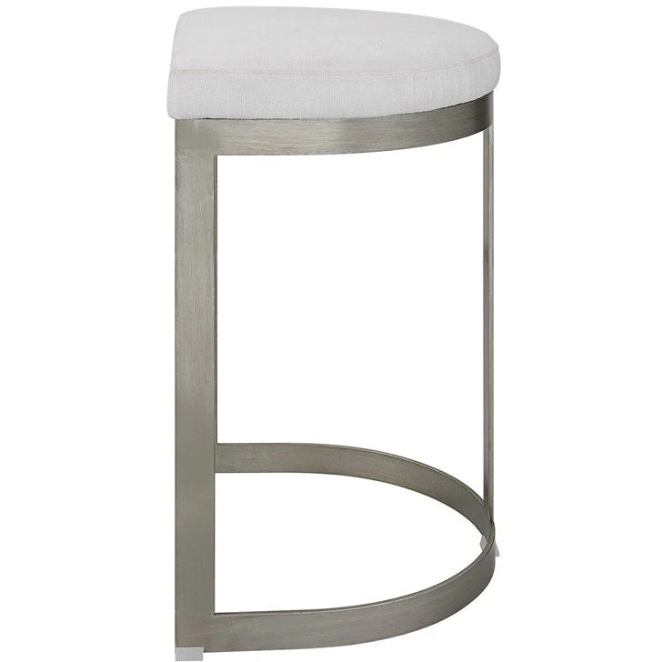 Uttermost Ivanna White Linen Performance Fabric Counter Stool With Brushed Silver Iron Base - Image 4