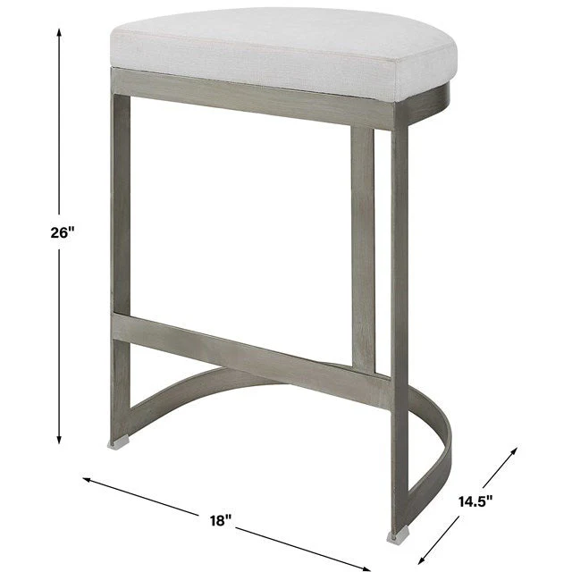 Uttermost Ivanna White Linen Performance Fabric Counter Stool With Brushed Silver Iron Base - Image 6
