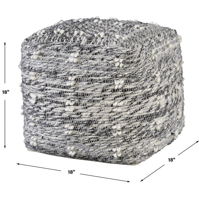 Uttermost Narol Charcoal & Black Textured Wool Pouf Ottoman - Image 5