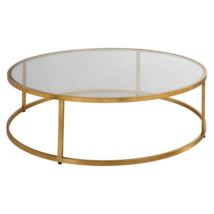 Uttermost Radius Glass Top with Antiqued Gold Iron Round Coffee Table - Image 3