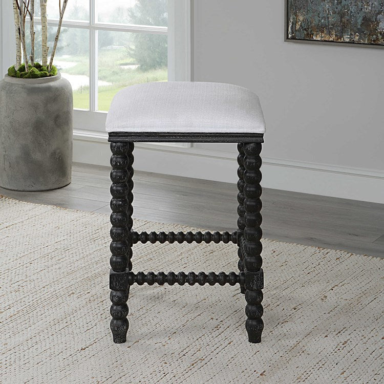 Uttermost Pryce White Performance Fabric Counter Stool With Black Wood Spindle Legs - Image 3