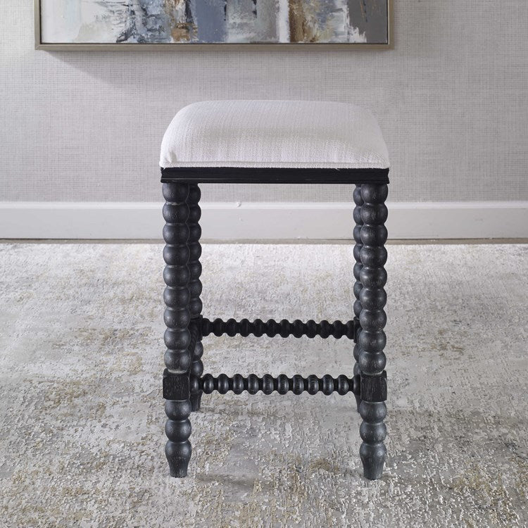 Uttermost Pryce White Performance Fabric Counter Stool With Black Wood Spindle Legs - Image 5