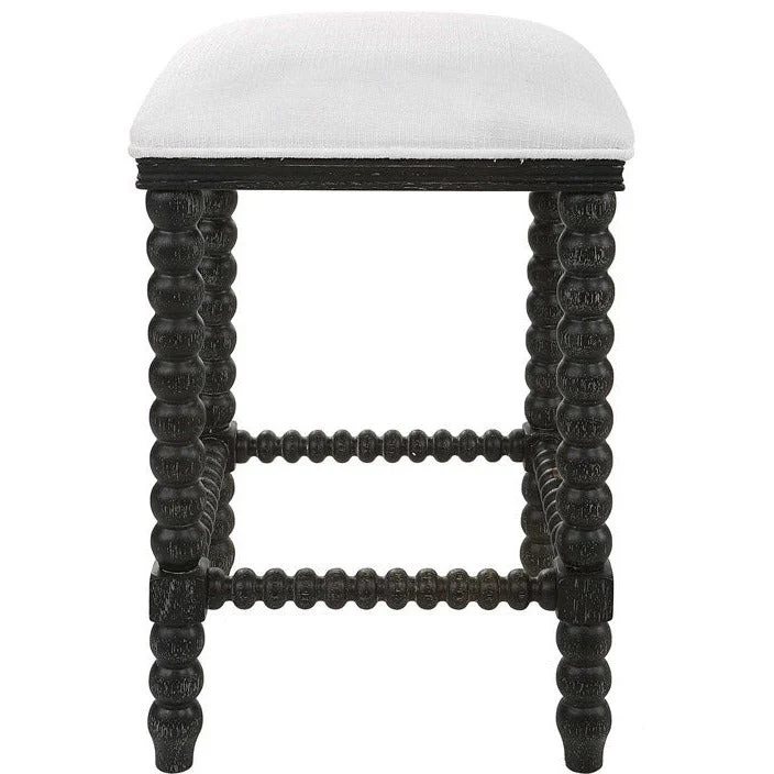Uttermost Pryce White Performance Fabric Counter Stool With Black Wood Spindle Legs - Image 6