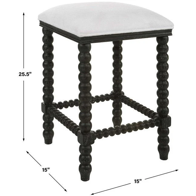 Uttermost Pryce White Performance Fabric Counter Stool With Black Wood Spindle Legs - Image 9