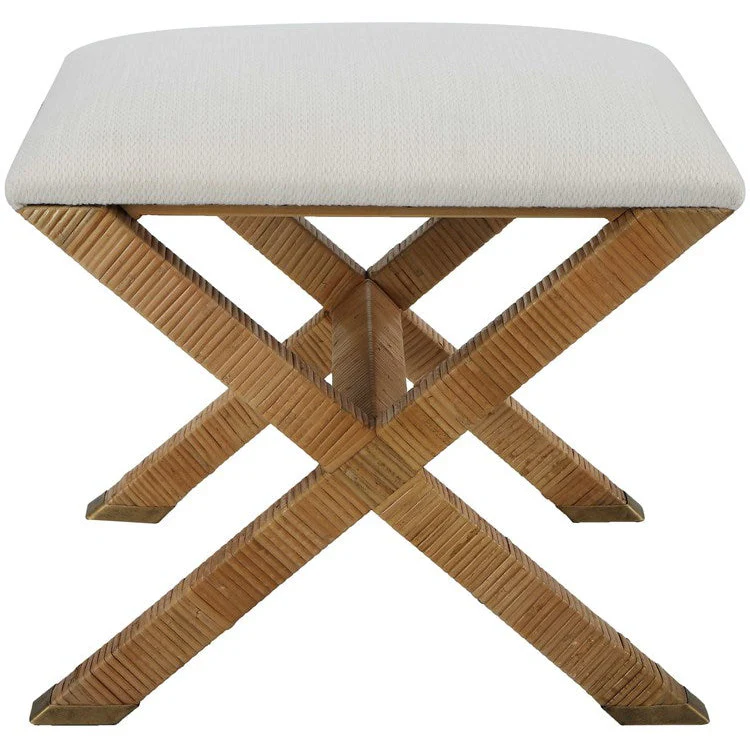 Uttermost St. Tropez Plush White Upholstered Seat Rattan Bench - Image 3