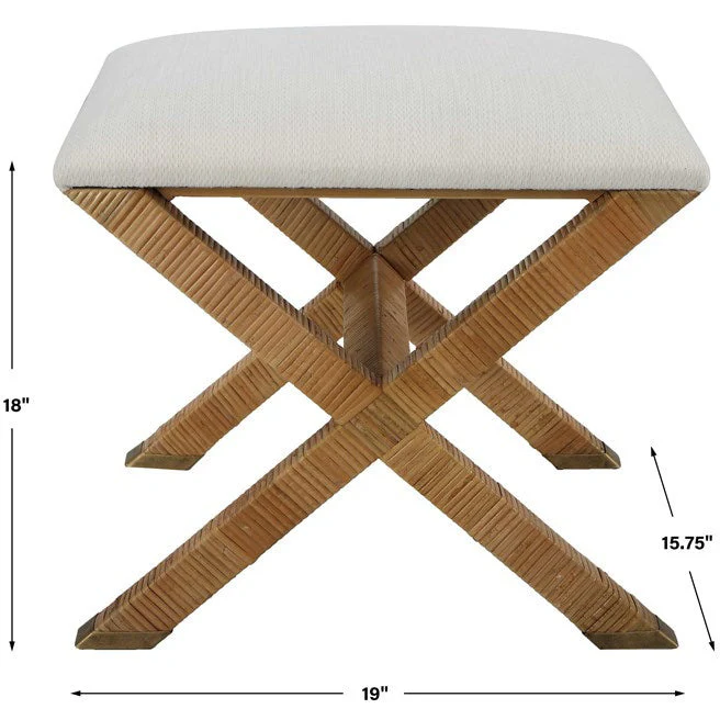 Uttermost St. Tropez Plush White Upholstered Seat Rattan Bench - Image 6