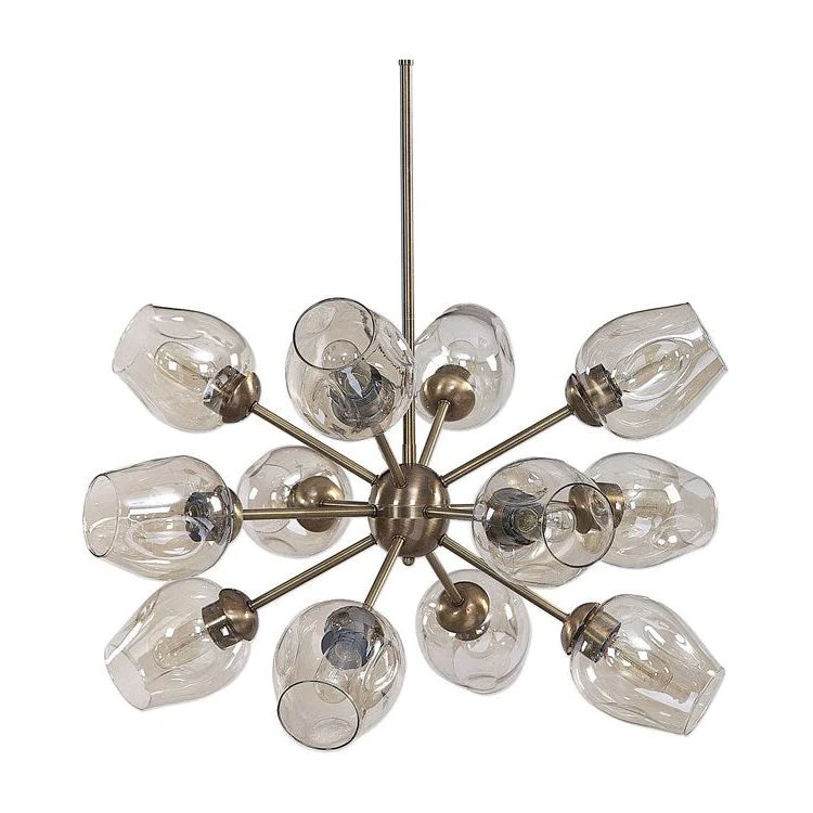 Uttermost Chet Amber Dimpled Glass Shades with Antique Brass Finish 12 Light Chandelier - Image 5
