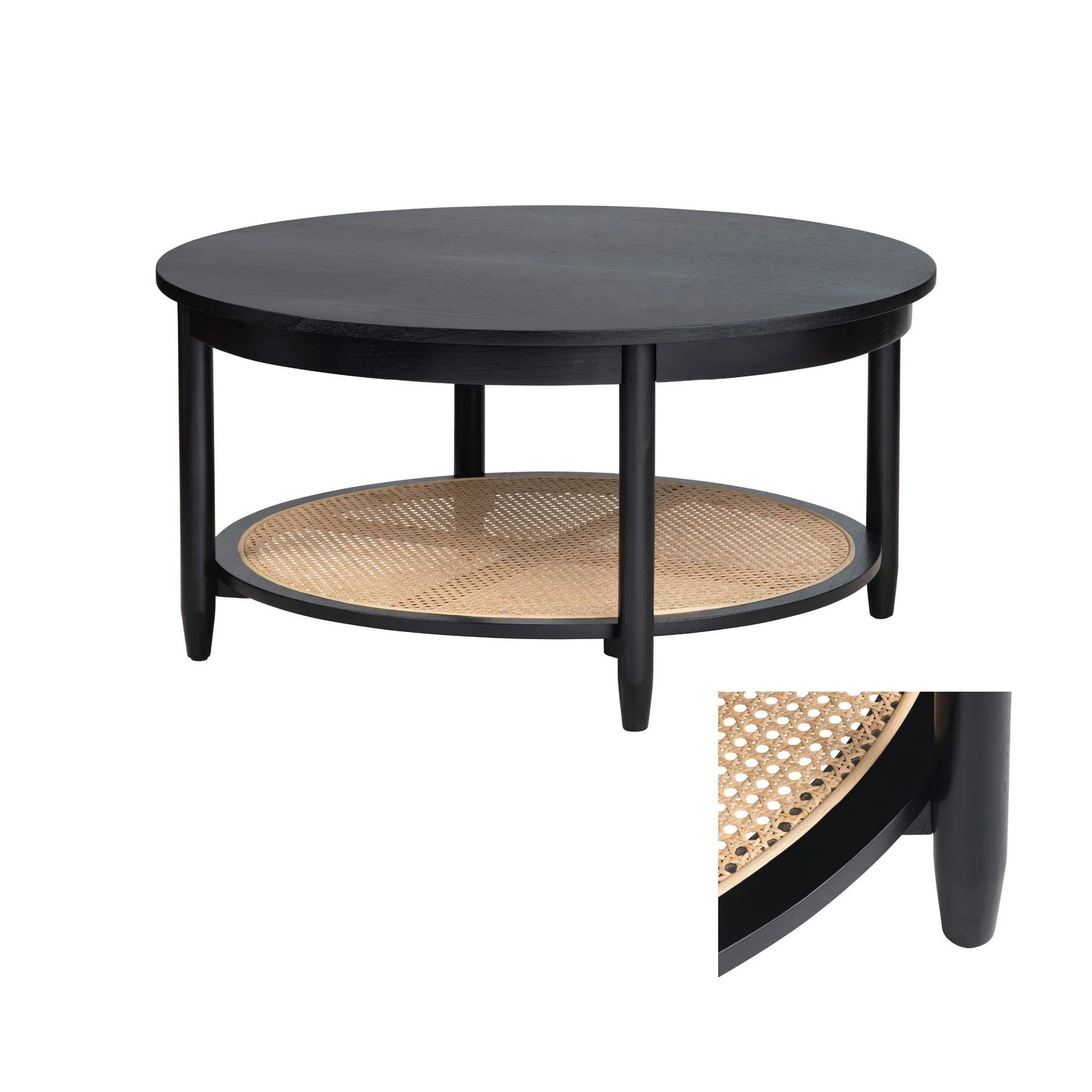Crestview Collection Port Royal Black Wood and Rattan Coffee Table - Image 3