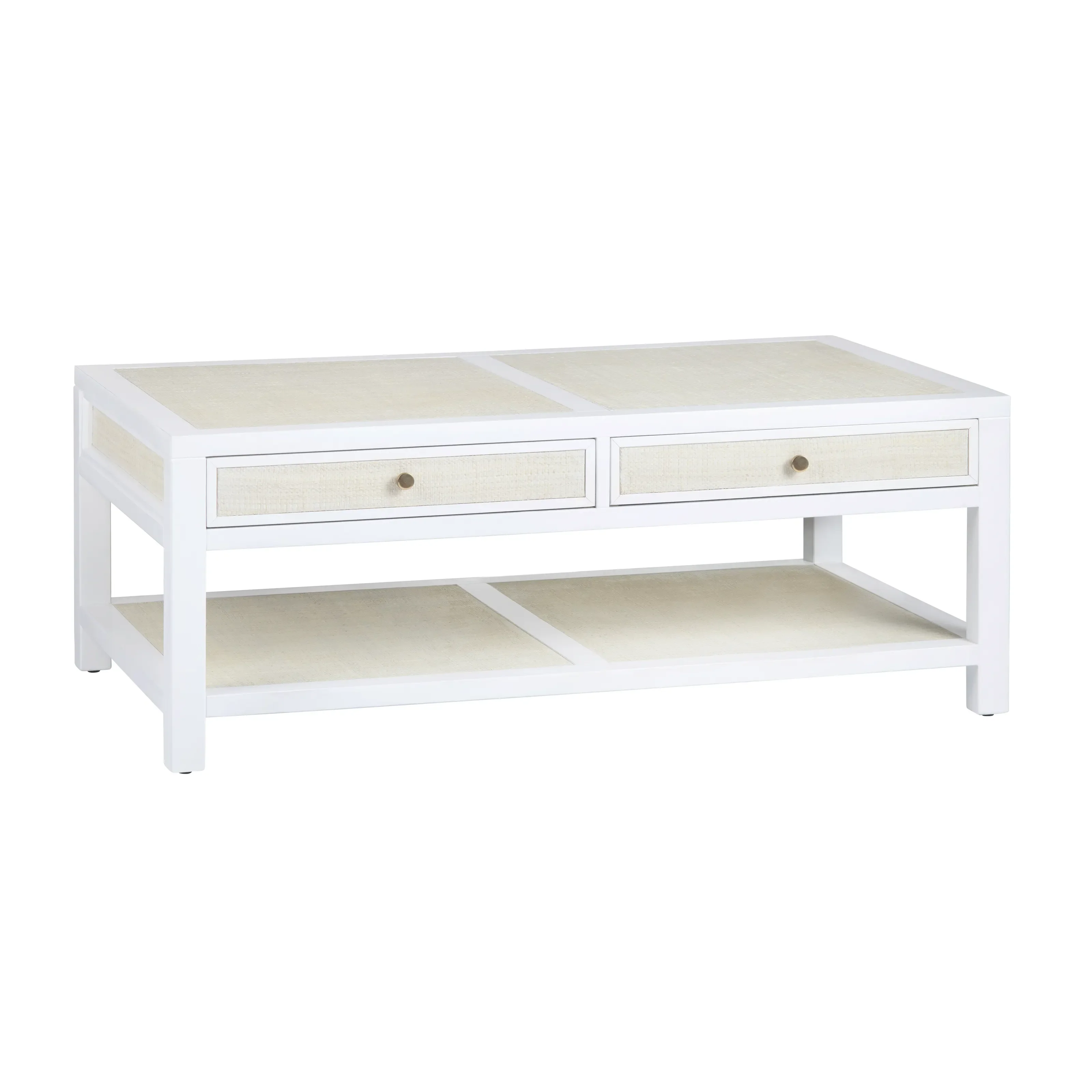 Crestview Collection Sandy Shores White Wood and Rattan Coffee Table - Image 3