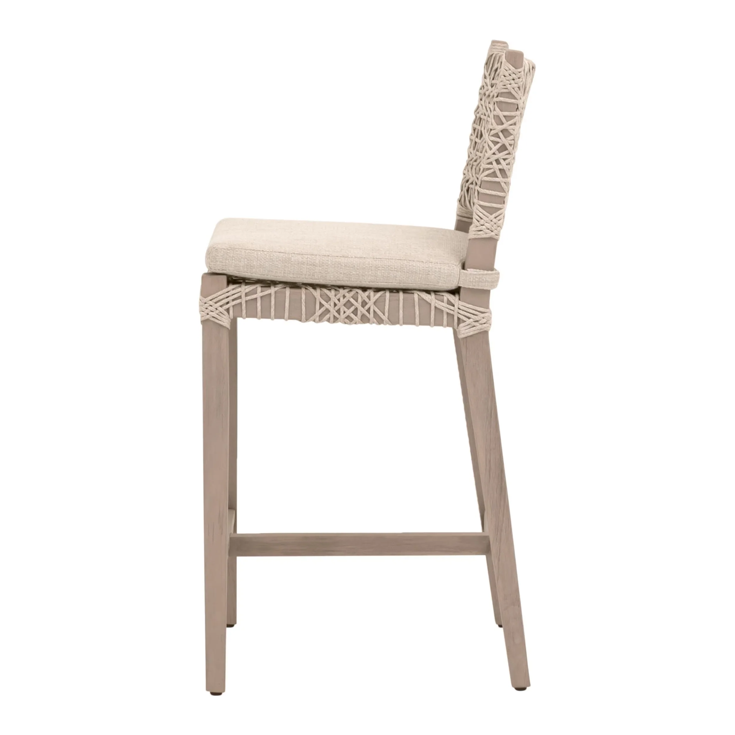 Essentials For Living Costa Outdoor Counter Stool ~ Oat Flat Rope, Performance Ecru Weave, Washed Ever Teak - Image 3
