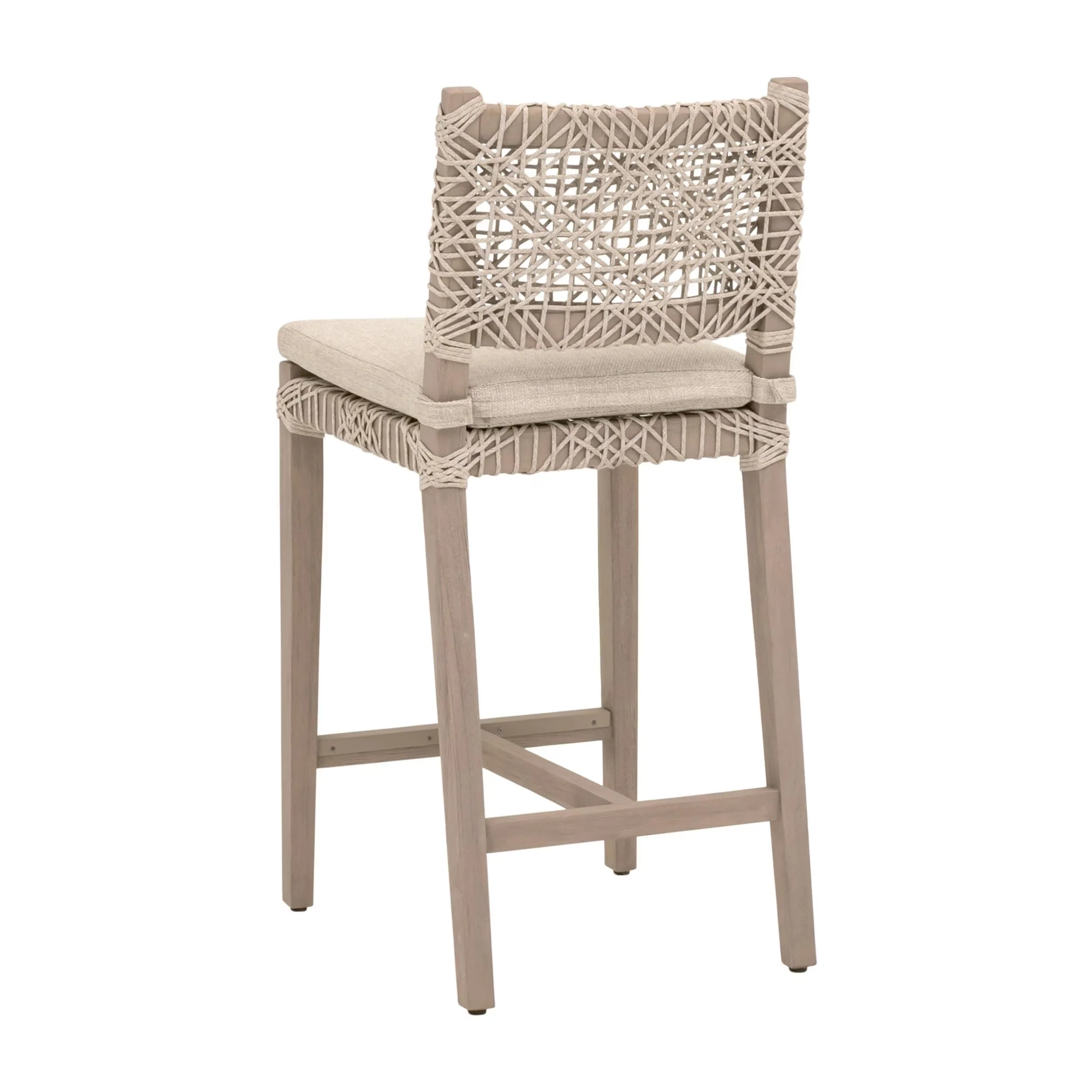 Essentials For Living Costa Outdoor Counter Stool ~ Oat Flat Rope, Performance Ecru Weave, Washed Ever Teak - Image 4