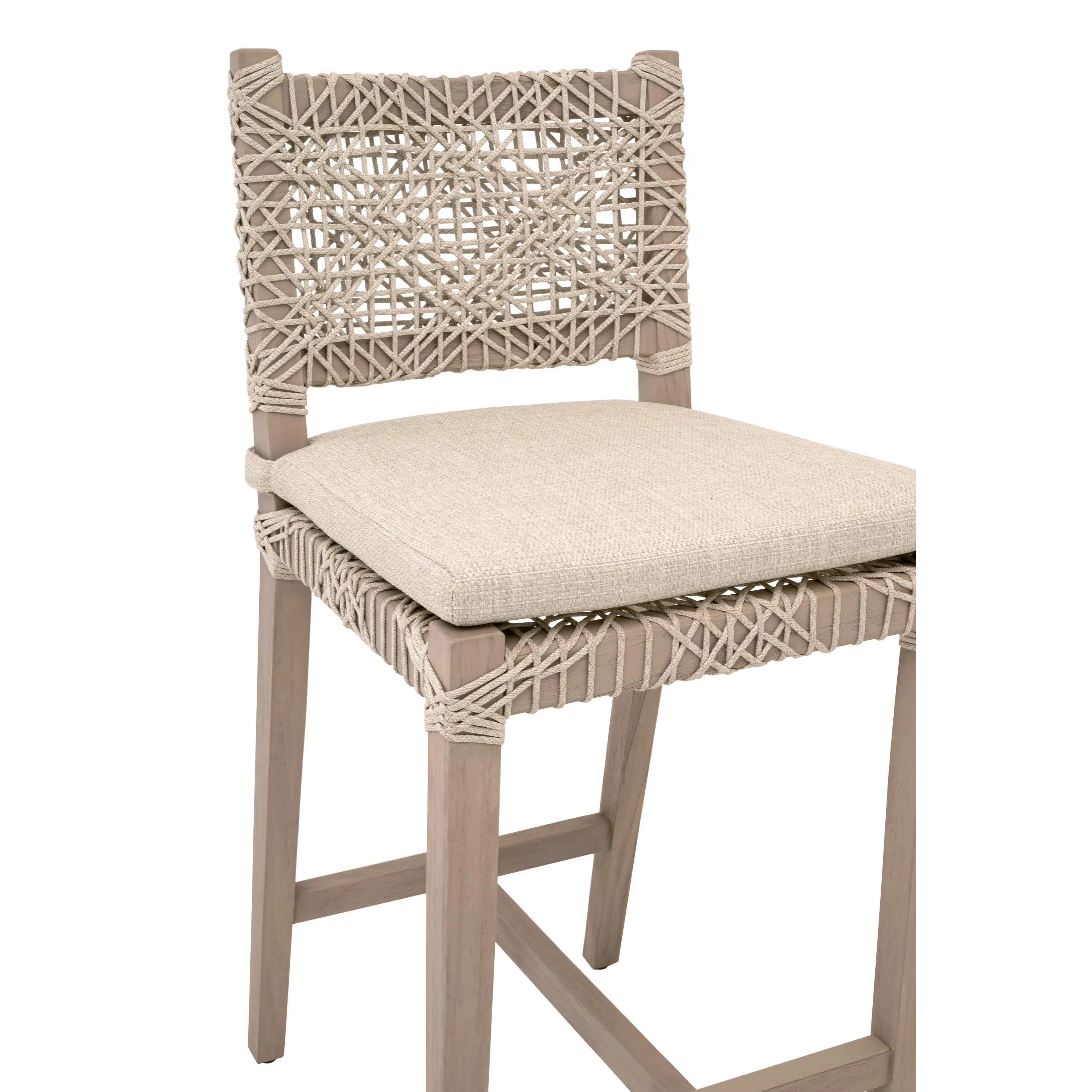Essentials For Living Costa Outdoor Counter Stool ~ Oat Flat Rope, Performance Ecru Weave, Washed Ever Teak - Image 8