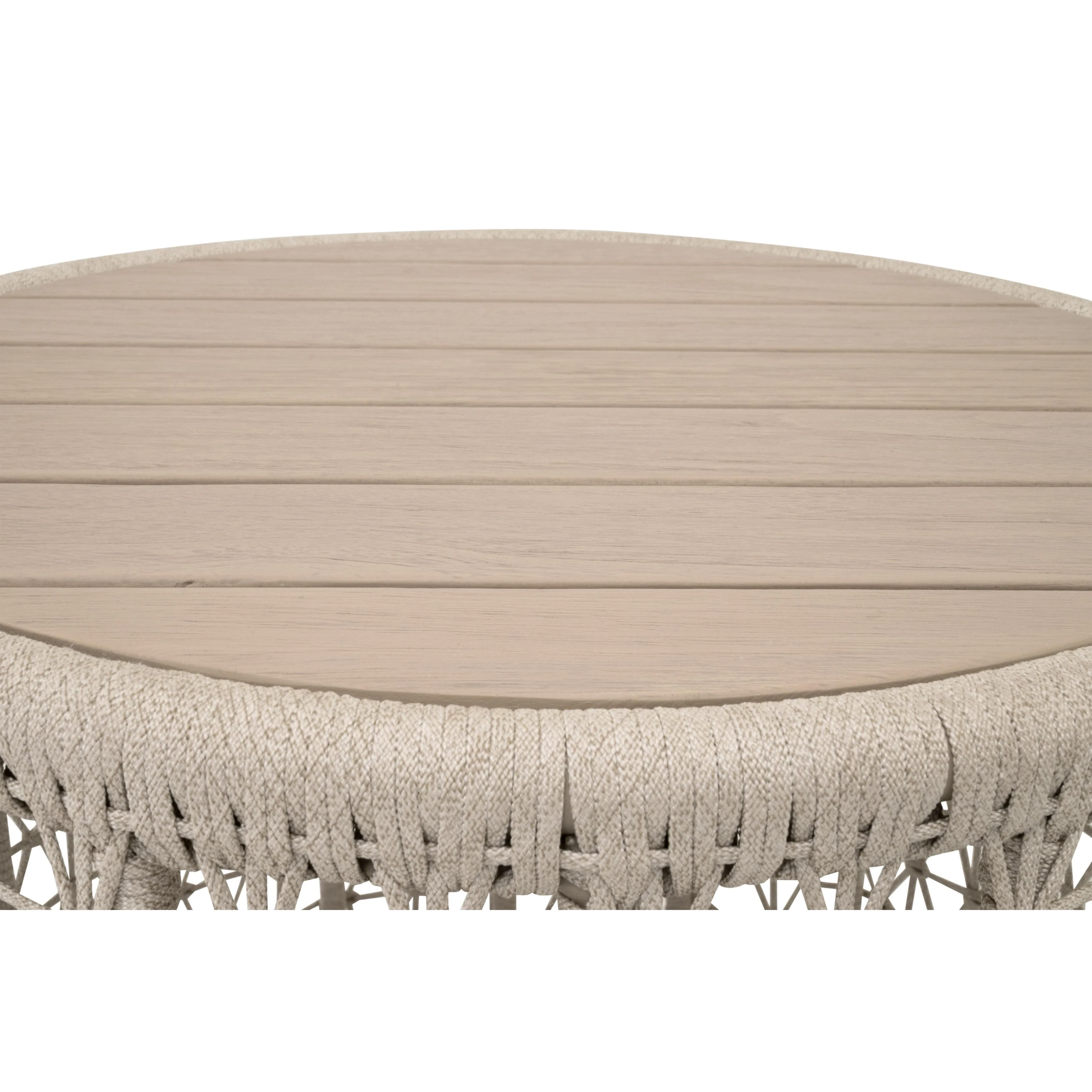 Essentials For Living Knit Outdoor Round End Table ~ Oat Flat Rope, Washed Ever Teak - Image 3