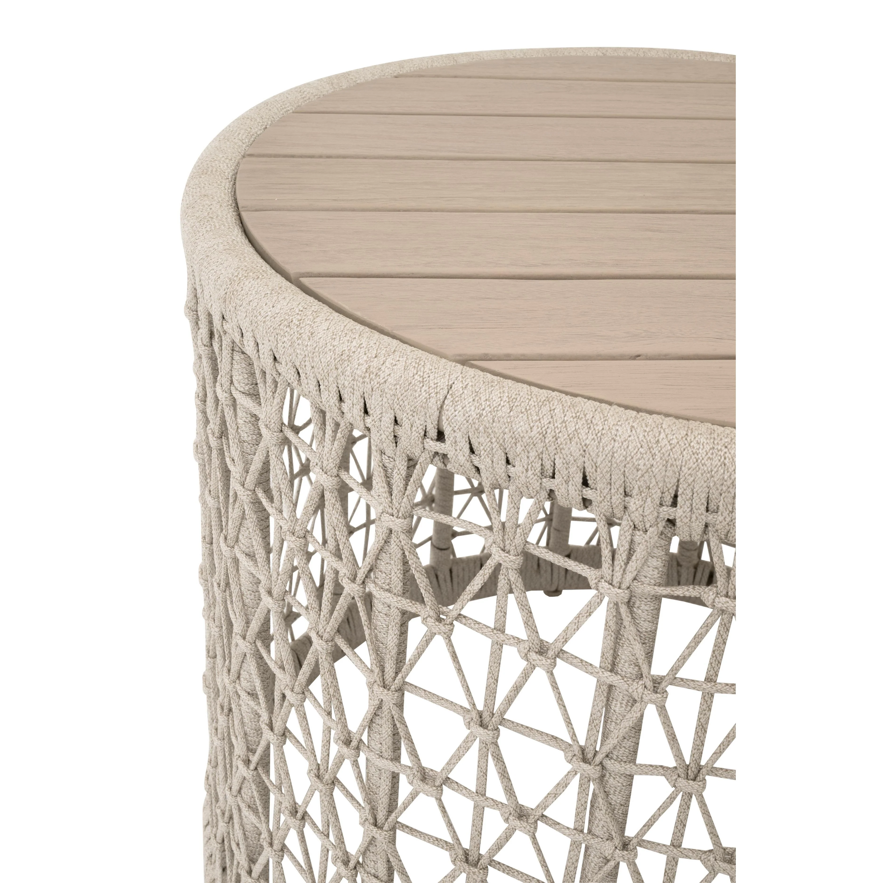 Essentials For Living Knit Outdoor Round End Table ~ Oat Flat Rope, Washed Ever Teak - Image 4