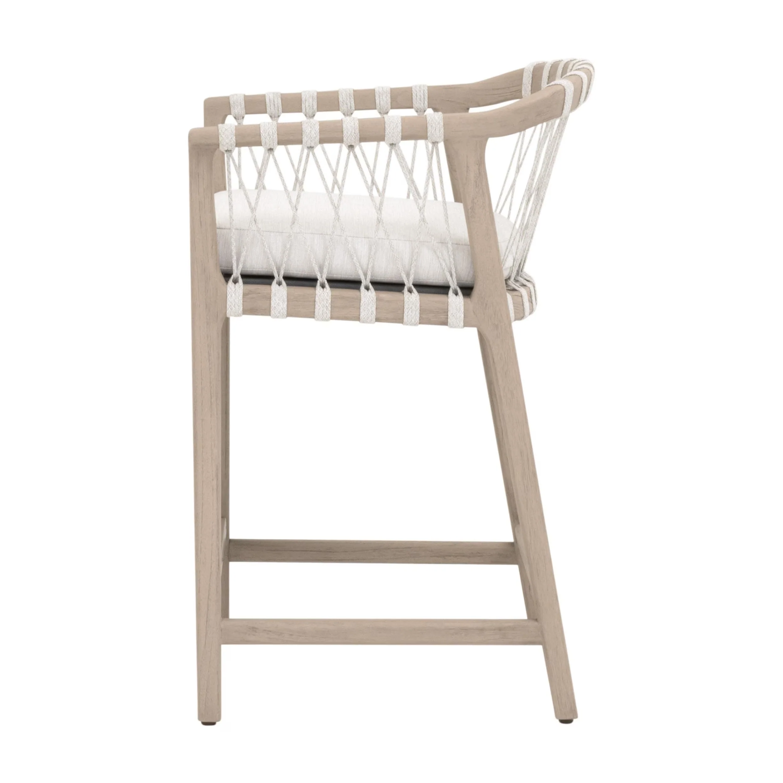 Essentials For Living Pacific Outdoor Counter Stool ~ White Speckle Flat Rope, Performance White Speckle, Washed Ever Teak - Image 3