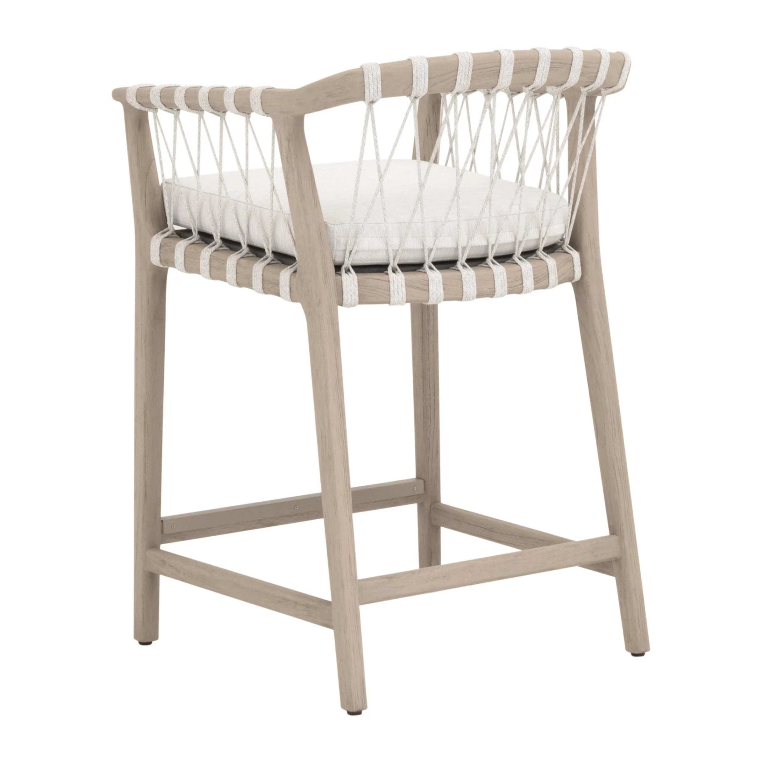 Essentials For Living Pacific Outdoor Counter Stool ~ White Speckle Flat Rope, Performance White Speckle, Washed Ever Teak - Image 4