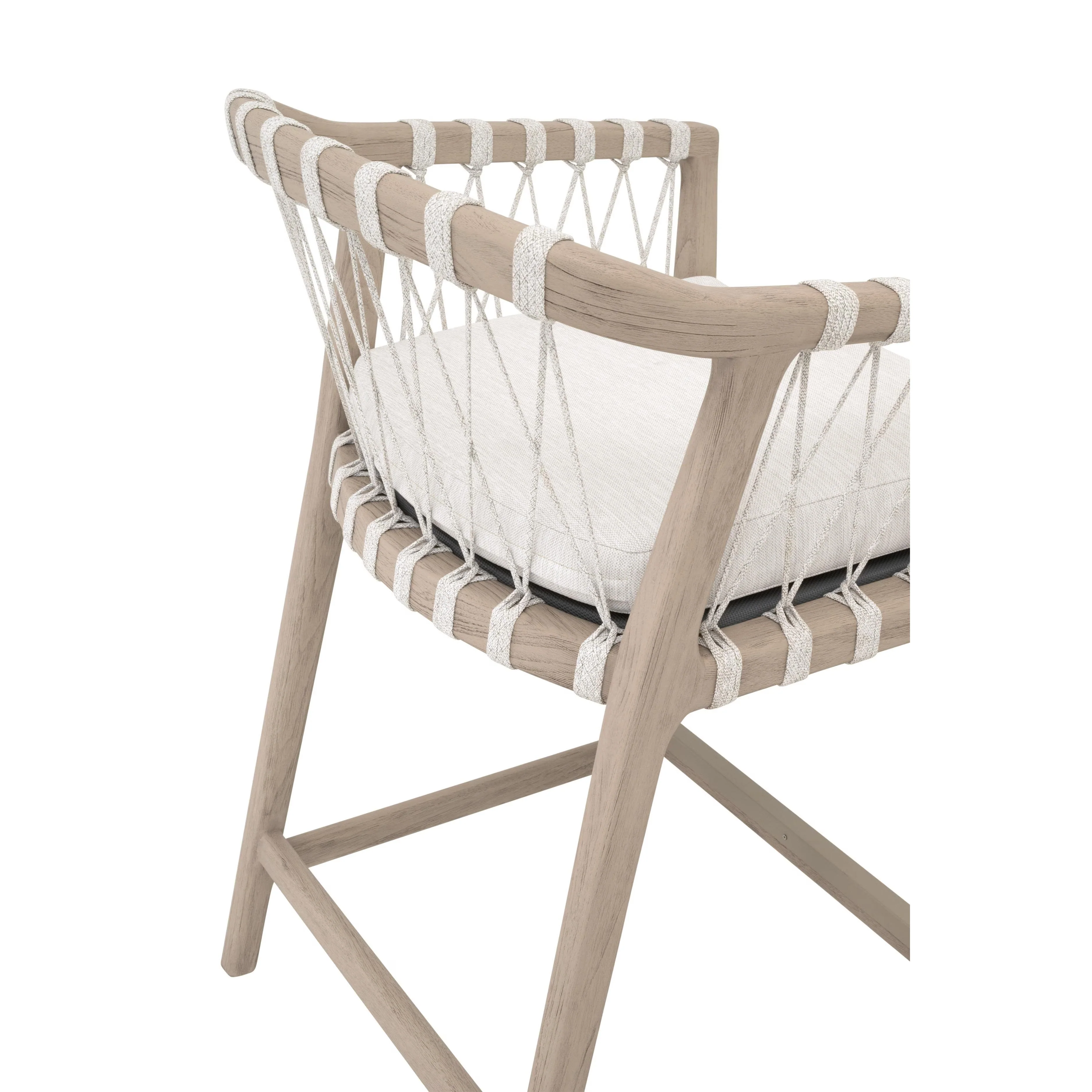 Essentials For Living Pacific Outdoor Counter Stool ~ White Speckle Flat Rope, Performance White Speckle, Washed Ever Teak - Image 6