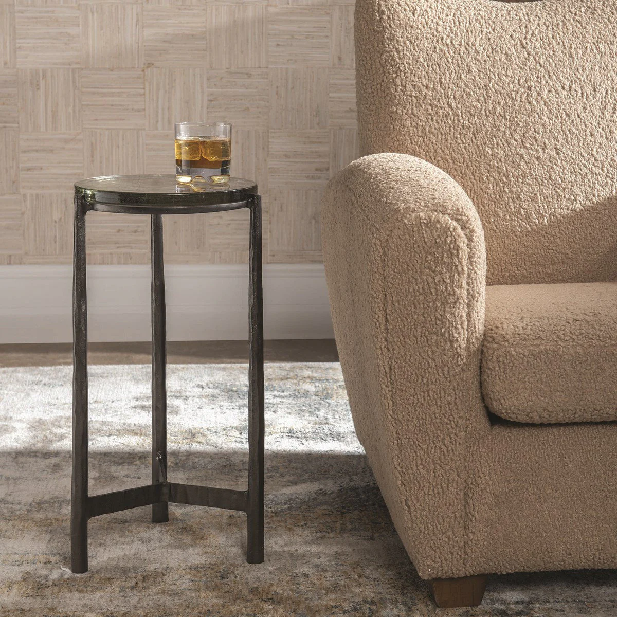 Uttermost Eternity Textured Art Glass Top With Gunmetal Iron Modern Round Accent Table - Image 3