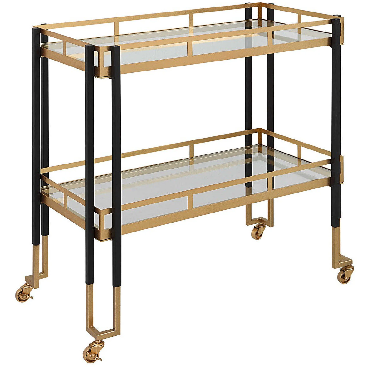 Uttermost Kentmore Glass With Matte Black and Brushed Gold Iron Contemporary Bar Cart - Image 3