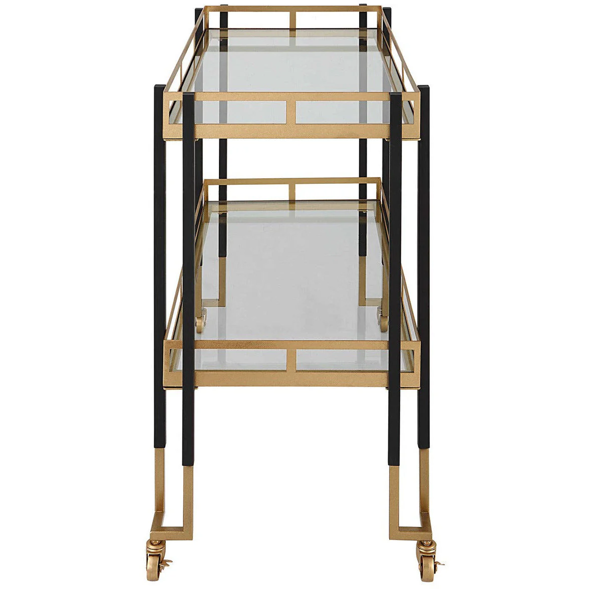 Uttermost Kentmore Glass With Matte Black and Brushed Gold Iron Contemporary Bar Cart - Image 4
