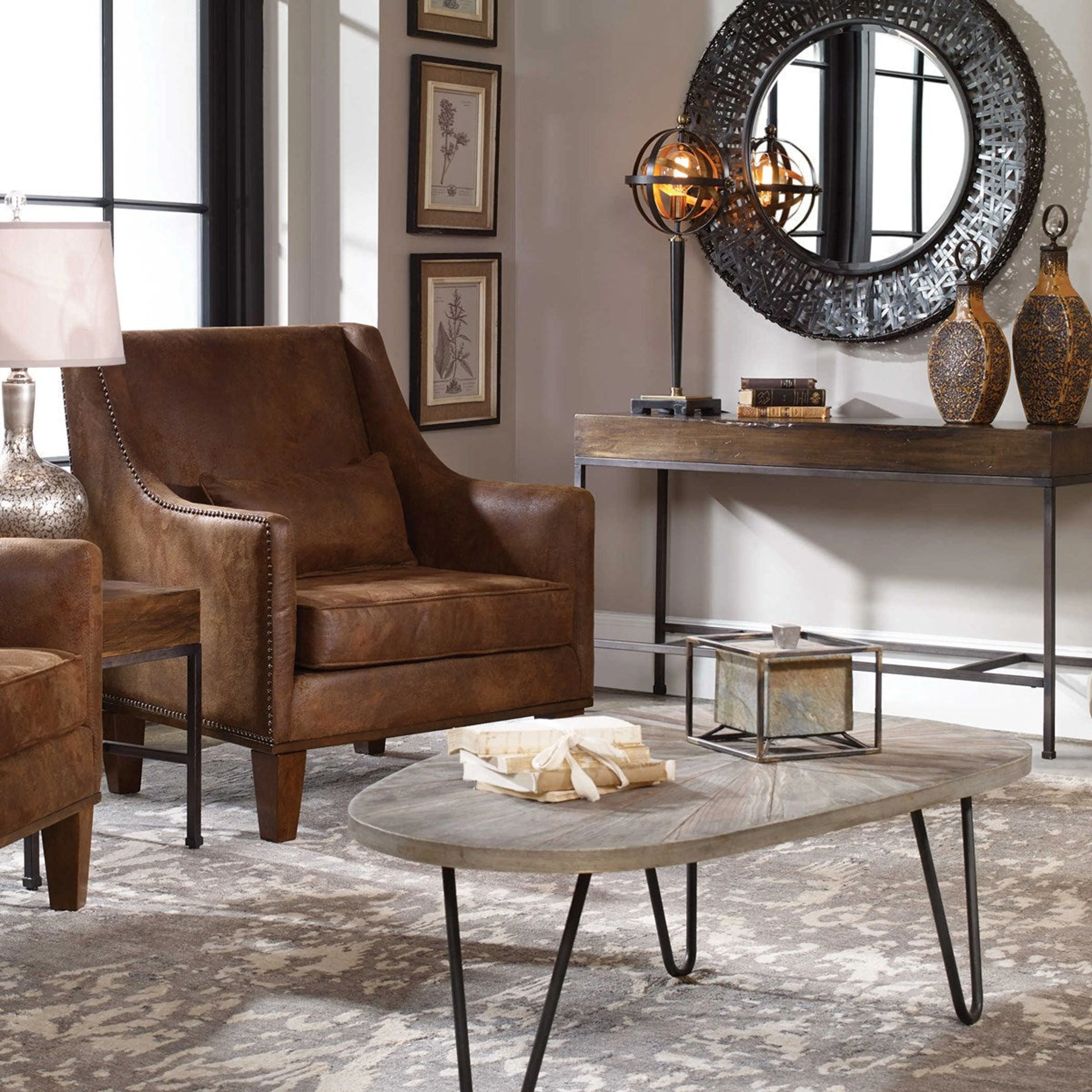 Uttermost Leveni Reclaimed Weathered Gray Wash Wood and Black Iron Rustic Modern Coffee Table - Image 4