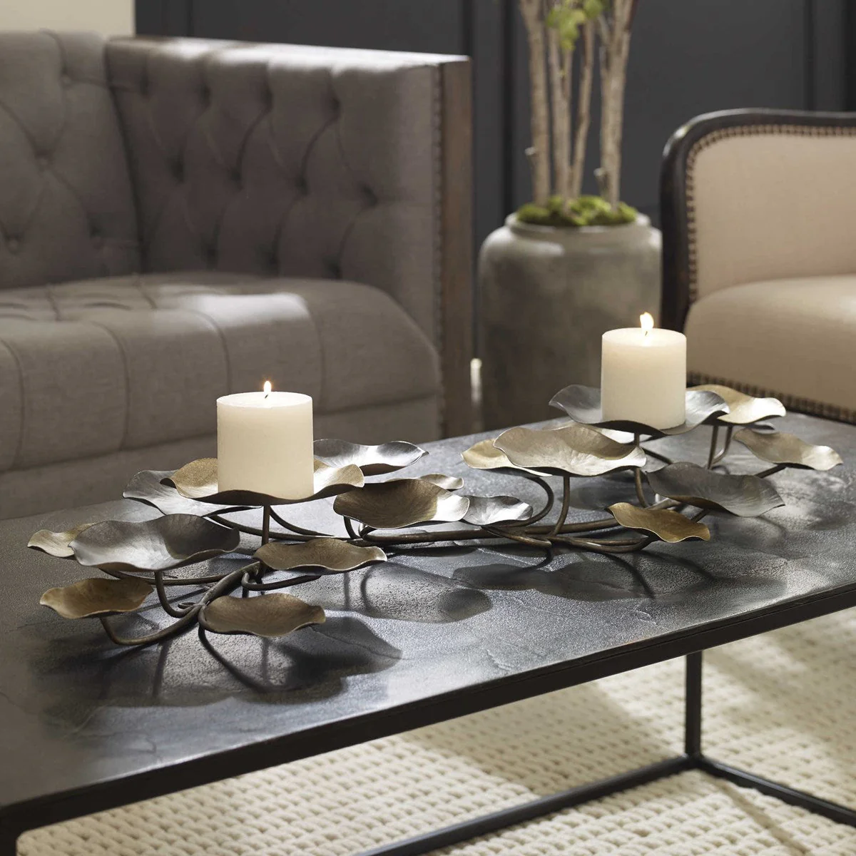 Uttermost Lying Lotus Champagne Silver Candleholder - Image 3