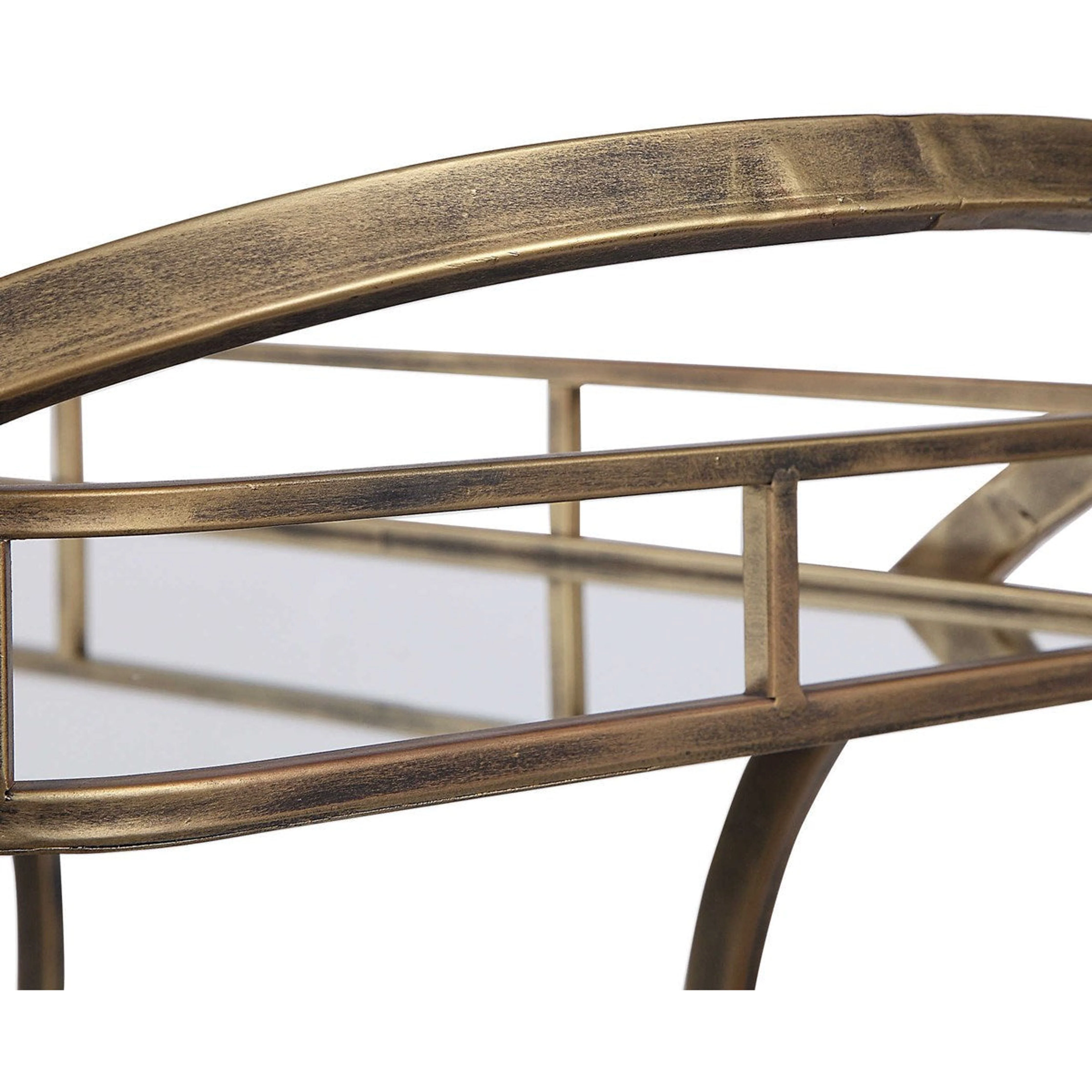 Uttermost Stassi Antiqued Gold Iron With Mirrored Shelves Bar Serving Cart - Image 8