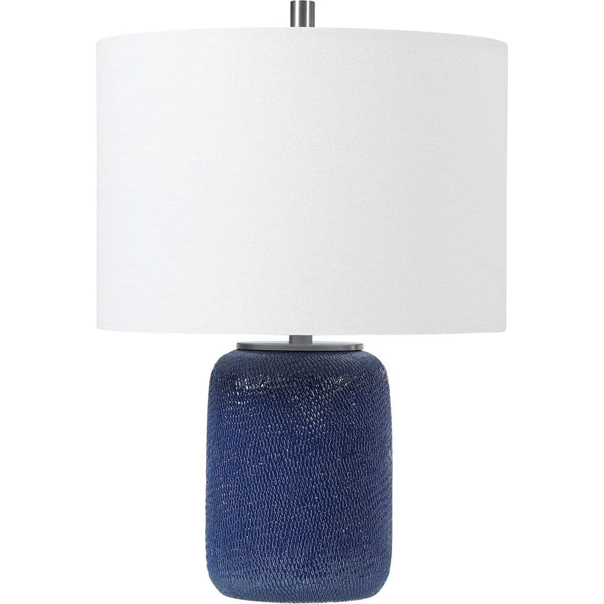 Casa Bella Living Off White Linen Drum Shade with Cobalt Blue Textured Ceramic Base Table Lamp - Image 4