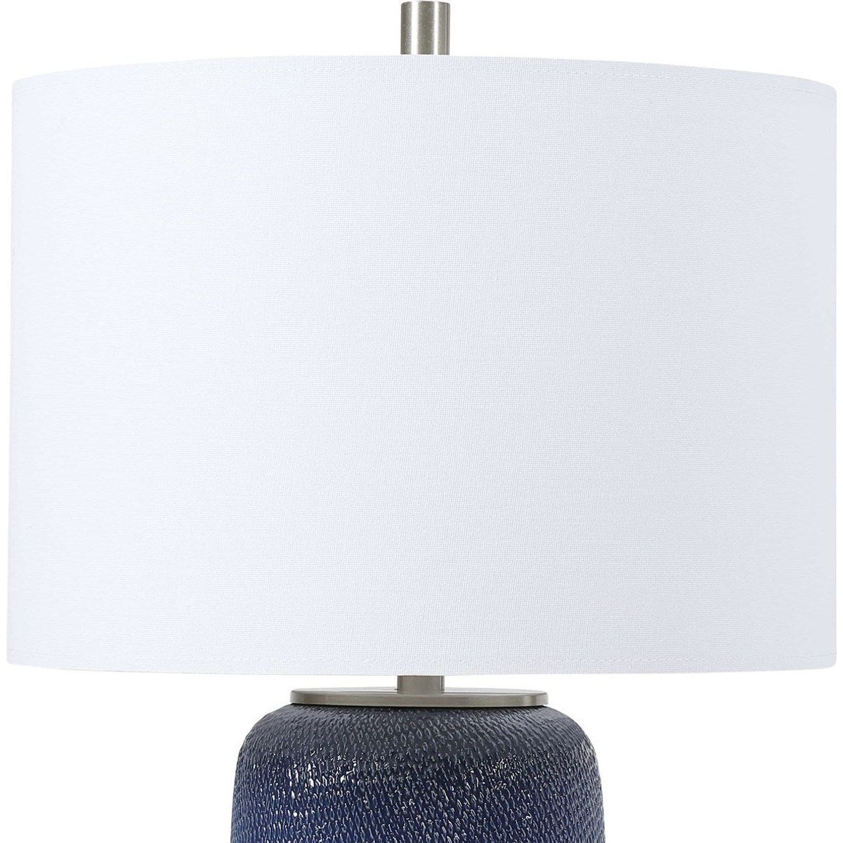 Casa Bella Living Off White Linen Drum Shade with Cobalt Blue Textured Ceramic Base Table Lamp - Image 5
