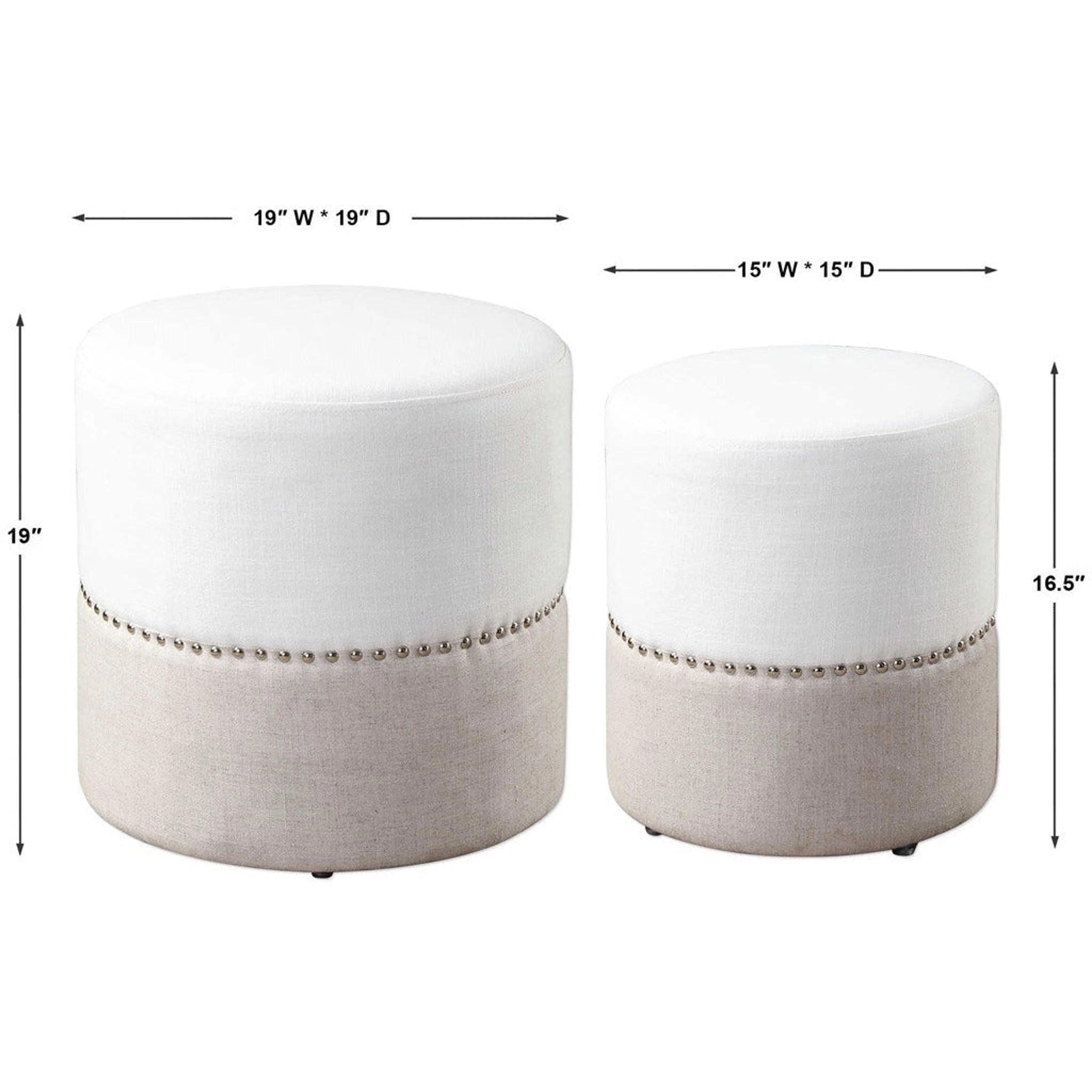 Uttermost Tilda Oatmeal and Creamy White Linen Set of 2 Nesting Ottomans - Image 5