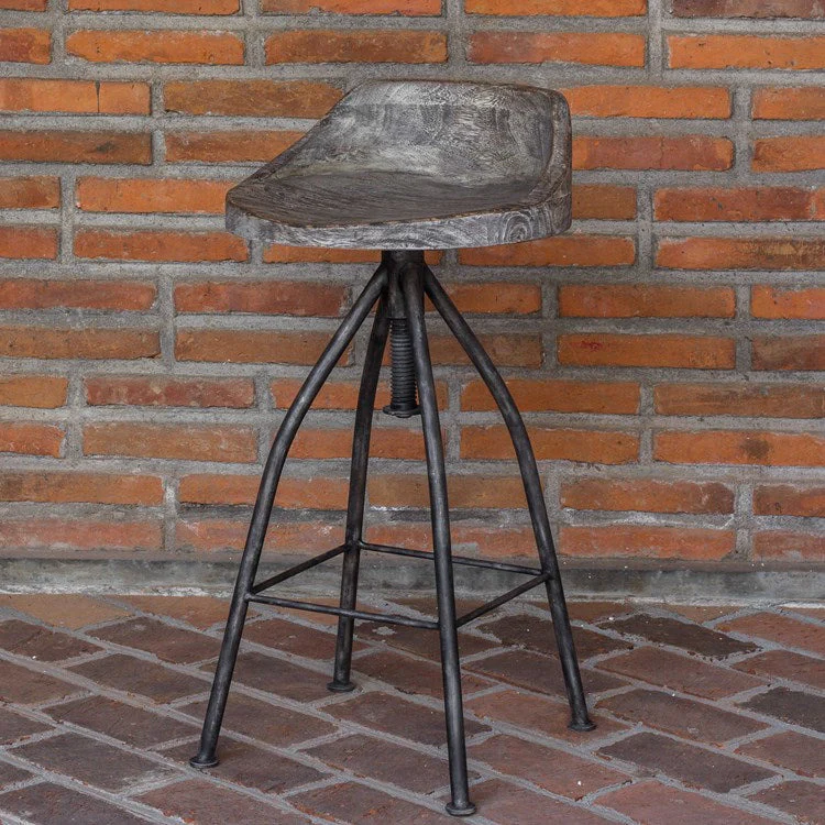 Uttermost Kairu Driftwood Counter Stool With Industrial Iron Base - Image 3