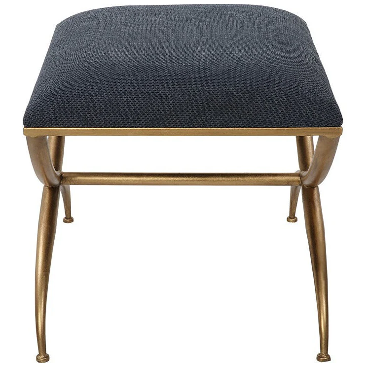 Uttermost Crossing Navy Blue Fabric Cushion Seat Gold Iron Small Bench - Image 4