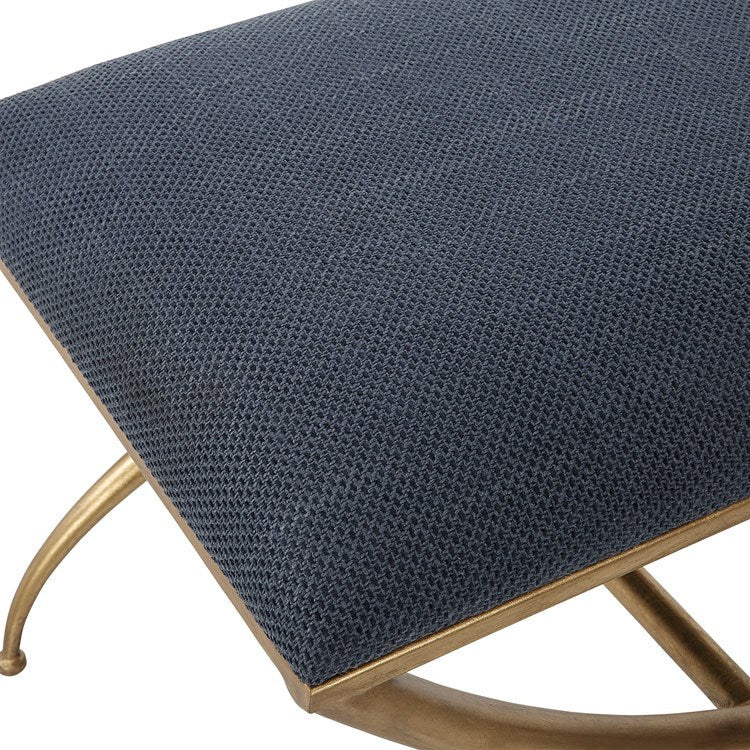 Uttermost Crossing Navy Blue Fabric Cushion Seat Gold Iron Small Bench - Image 5