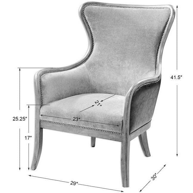 Uttermost Snowden Caramel Velvet Wing Back Armchair With Deep Chocolate Faux Leather Back - Image 6