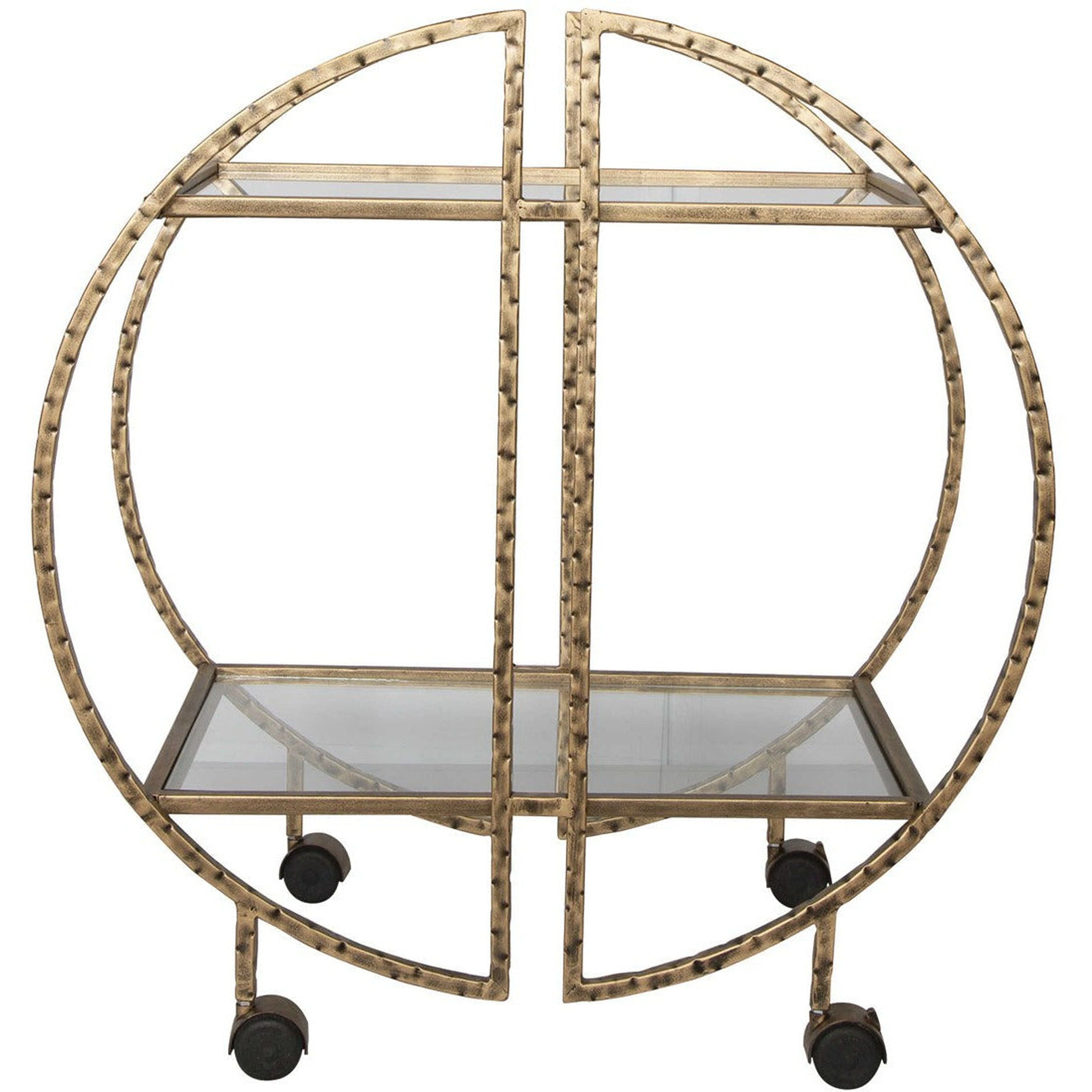 Uttermost Zelina Hammered Antiqued Gold With Glass Shelves Bar Cart - Image 3