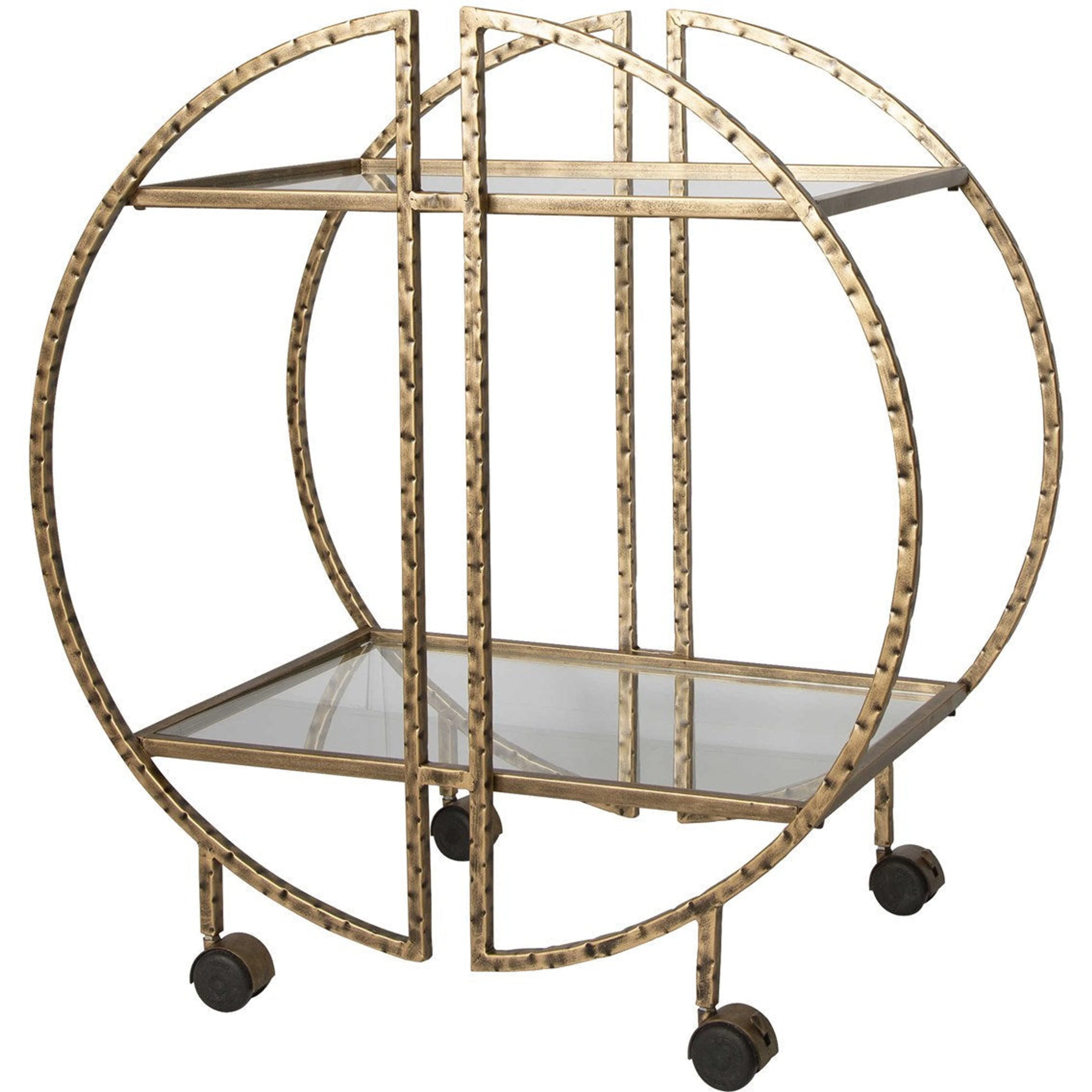 Uttermost Zelina Hammered Antiqued Gold With Glass Shelves Bar Cart - Image 4
