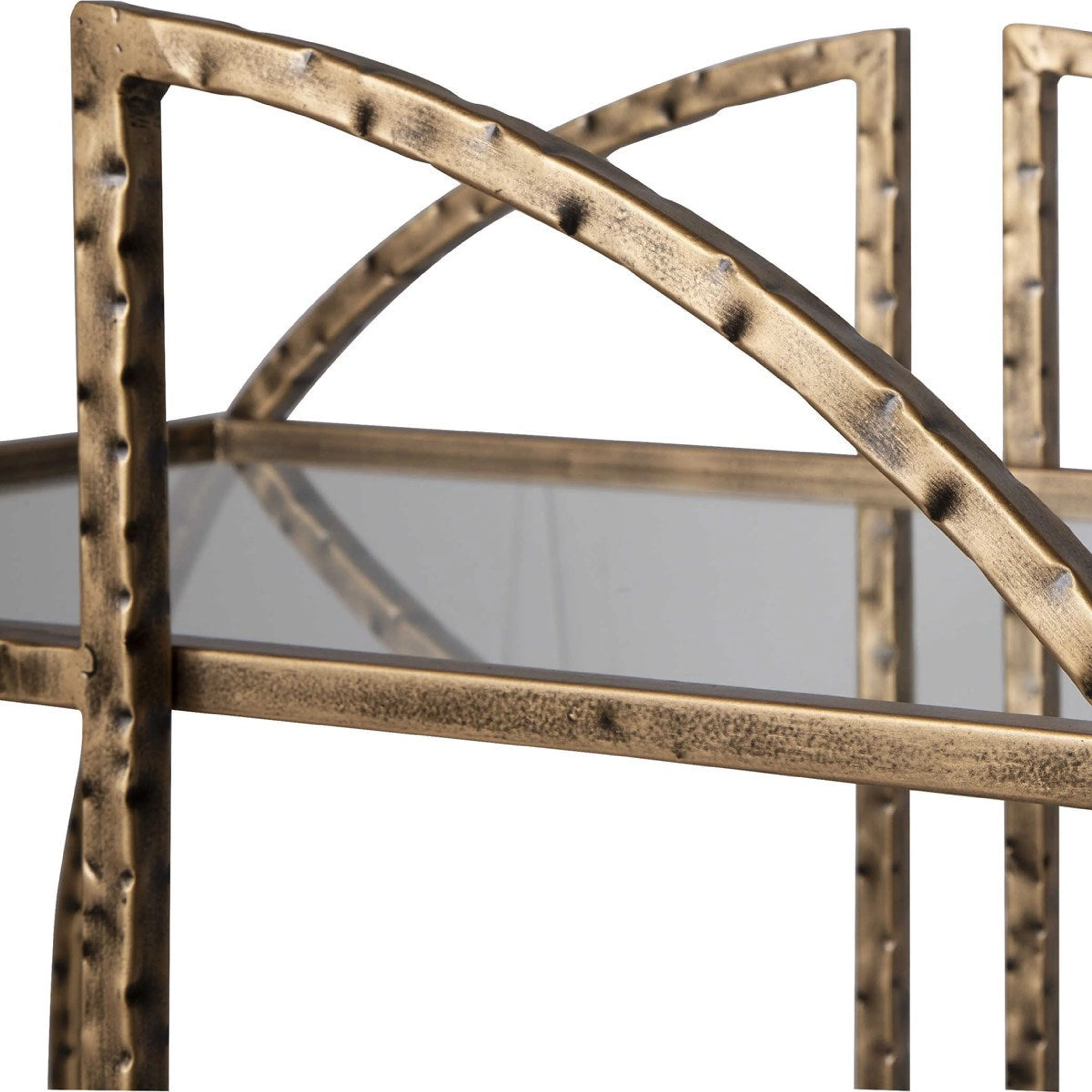 Uttermost Zelina Hammered Antiqued Gold With Glass Shelves Bar Cart - Image 5